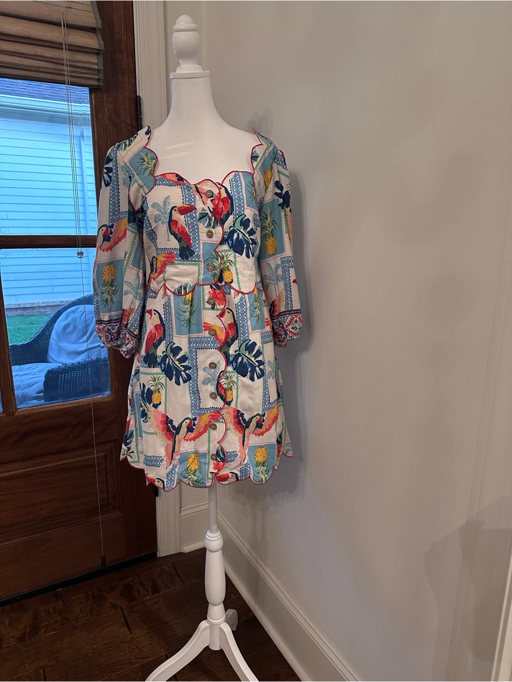 Fate Tropical Print Mini Dress in White, Blue, Red, Yellow